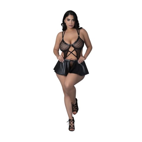 Magic Silk - Biustonosz + majtki z otwartym kroczem - falbana - pierścienie Anastasia 2XL Magic Silk - Biustonosz + majtki z otwartym kroczem - falbana - pierścienie Anastasia 2XL