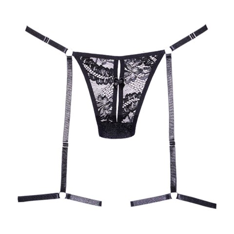 Allure Garters Stringi koronkowe z regulacją i srebrnymi detalami Allure Garters Stringi koronkowe z regulacją i srebrnymi detalami
