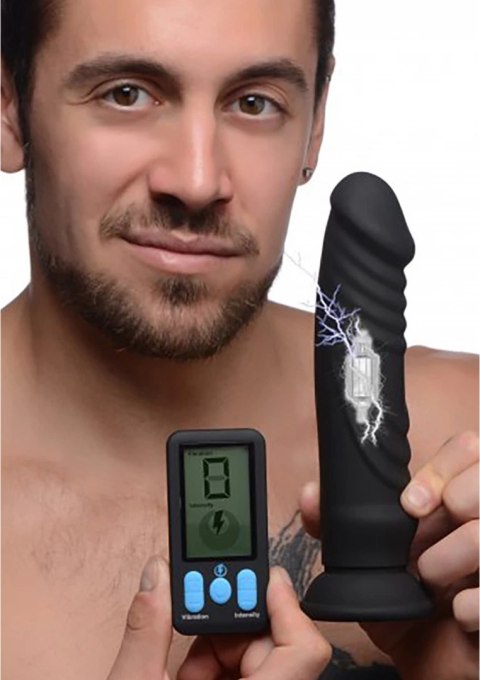 Silikonowy dildo z wibracjami i funkcją E-Stim + pilot zdalnego sterowania Xr Brands Silikonowy dildo z wibracjami i funkcją E-Stim + pilot zdalnego sterowania Xr Brands