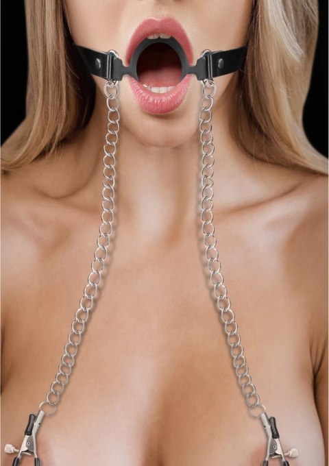 O-Ring Ball Gag z zaciskami na sutki Ouch! by shots O-Ring Ball Gag z zaciskami na sutki Ouch! by shots