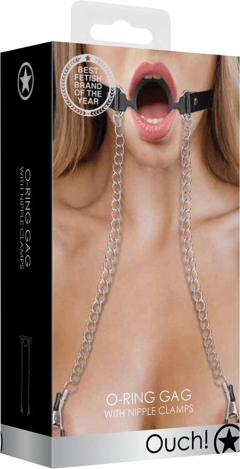 O-Ring Ball Gag z zaciskami na sutki Ouch! by shots O-Ring Ball Gag z zaciskami na sutki Ouch! by shots