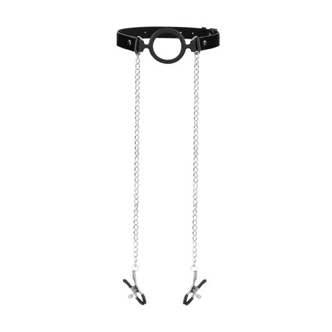 O-Ring Ball Gag z zaciskami na sutki Ouch! by shots O-Ring Ball Gag z zaciskami na sutki Ouch! by shots