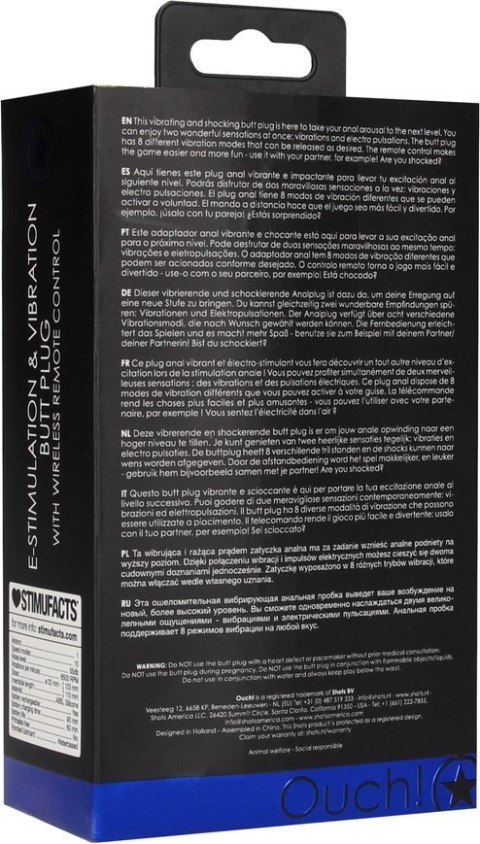 Wibrujący korek do pośladków E-stim Ouch! by shots Wibrujący korek do pośladków E-stim Ouch! by shots