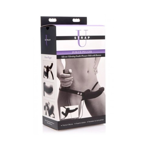 XR Brands - Wibrujące, podwójne dildo z uprzężą XR Brands - Wibrujące, podwójne dildo z uprzężą