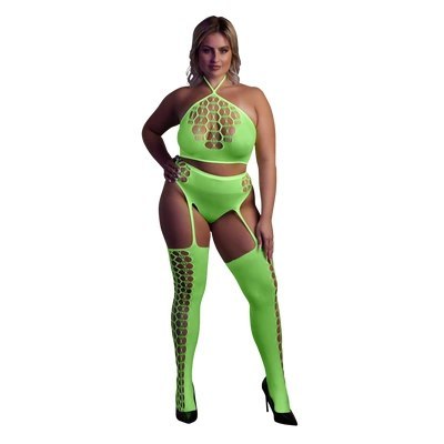 Dwuczęściowe body z krótkim topem i pończochami XL/XXXXL Ouch! by shots Dwuczęściowe body z krótkim topem i pończochami XL/XXXXL Ouch! by shots