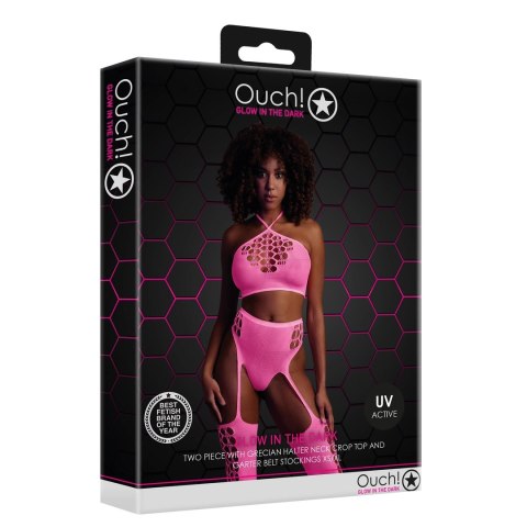 Dwuczęściowe body z krótkim topem i pończochami XS/L Ouch! by shots Dwuczęściowe body z krótkim topem i pończochami XS/L Ouch! by shots