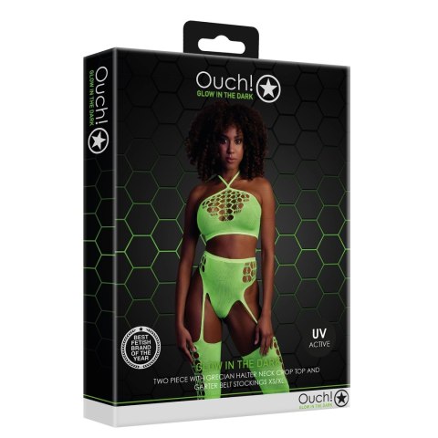 Dwuczęściowe body z krótkim topem i pończochami XS/L Ouch! by shots Dwuczęściowe body z krótkim topem i pończochami XS/L Ouch! by shots