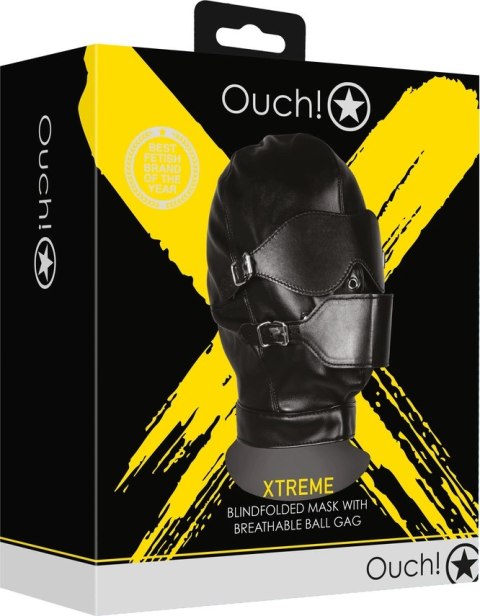 Maska z opaską na oczy i oddychającym kneblem kulkowym Ouch! by shots Maska z opaską na oczy i oddychającym kneblem kulkowym Ouch! by shots