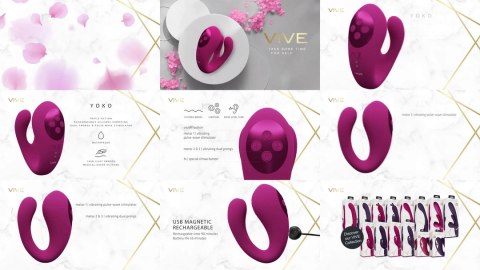 Vive - Wibrator o potrójnym działaniu z dwoma bolcami i falą pulsacyjną na łechtaczce Yoko Vive - Wibrator o potrójnym działaniu z dwoma bolcami i falą pulsacyjną na łechtaczce Yoko