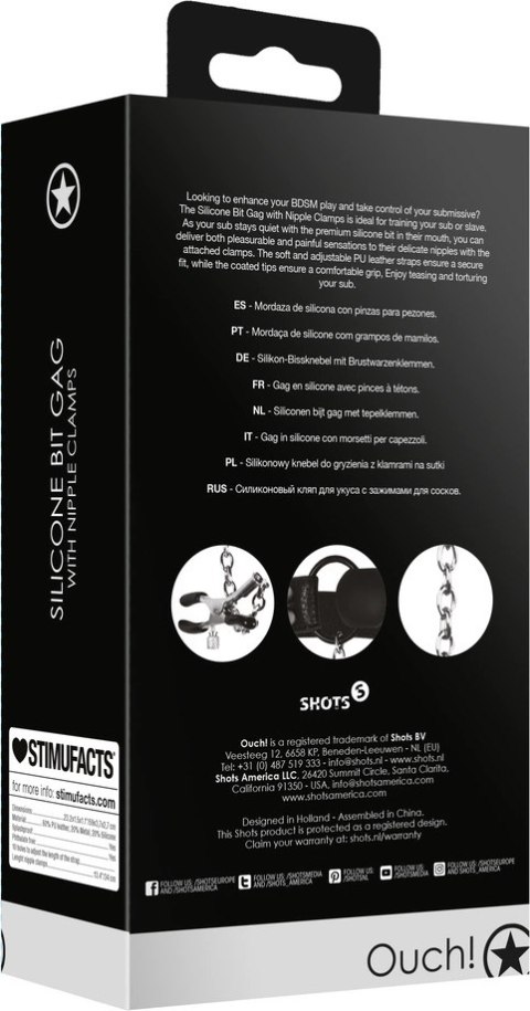 Ouch! - Silikonowy knebel z zaciskami na sutki Ouch! - Silikonowy knebel z zaciskami na sutki