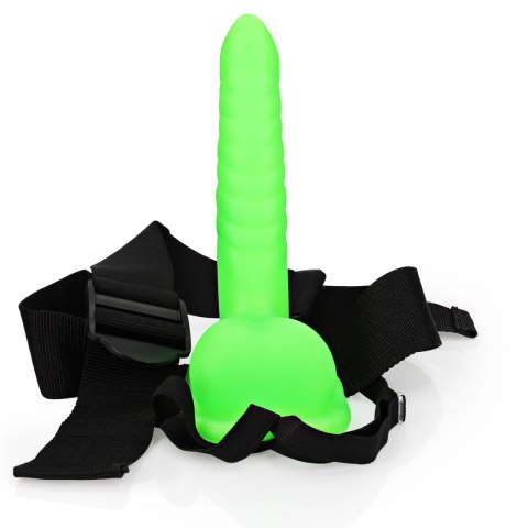 Ouch! - Świecące w ciemności dildo z jądrami na pasku - 21 cm Ouch! - Świecące w ciemności dildo z jądrami na pasku - 21 cm