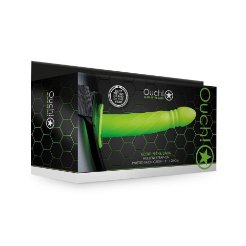 Ouch! - Zakręcone wypustki - dildo świecące w ciemności na pasku - 20 cm Ouch! - Zakręcone wypustki - dildo świecące w ciemności na pasku - 20 cm
