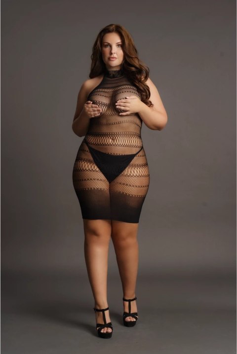 Le desir - Koronkowa mini sukienka z wysokim dekoltem Plus Size Le desir - Koronkowa mini sukienka z wysokim dekoltem Plus Size