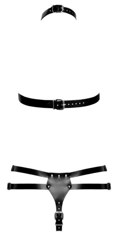ZADO - Skórzany Zestaw Uprzęży Stringi I Biustonosz Z Pierścieniami L/XL ZADO - Skórzany Zestaw Uprzęży Stringi I Biustonosz Z Pierścieniami L/XL