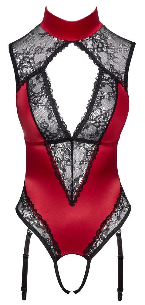 Cottelli LINGERIE - Seksowne Czerwone Body Z Delikatną Koronką Bez Krocza S Cottelli LINGERIE - Seksowne Czerwone Body Z Delikatną Koronką Bez Krocza S