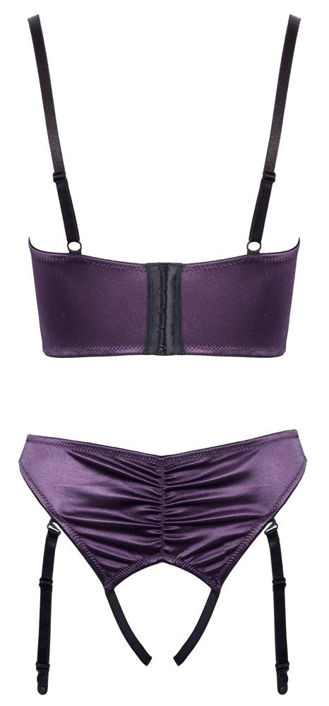 Cottelli LINGERIE - Seksowny Otwarty Biustonosz + Majteczki Z Paskami Do Pończoch Fioletowe 85C/L Cottelli LINGERIE - Seksowny Otwarty Biustonosz + Majteczki Z Paskami Do Pończoch Fioletowe 85C/L