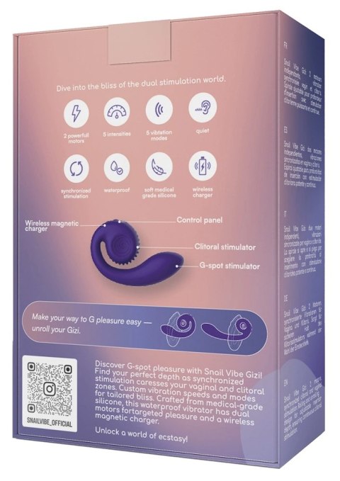 Snail Vibe - Wibrator Ślimak Zakrzywiony Ze Stymulacją Łechtaczki Gizi Fioletowy Snail Vibe - Wibrator Ślimak Zakrzywiony Ze Stymulacją Łechtaczki Gizi Fioletowy