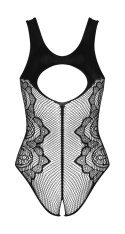 Obsessive - Seksowne Czarne Body Z Kwiatowej Koronki Bez Krocza B335 S-L