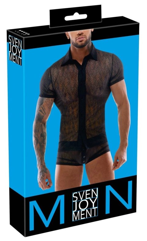 Svenjoyment - Seksowna Męska Koronkowa Koszulka Z Kołnierzykiem I Guzikami Czarna 2XL Svenjoyment - Seksowna Męska Koronkowa Koszulka Z Kołnierzykiem I Guzikami Czarna 2XL