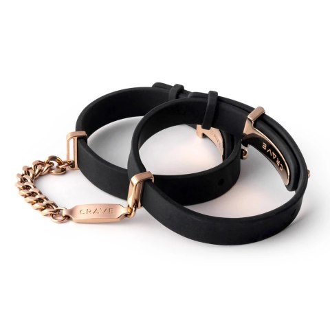 Crave - ID Cuffs Mankiety skórzane czarne z różowym złotem Crave - ID Cuffs Mankiety skórzane czarne z różowym złotem