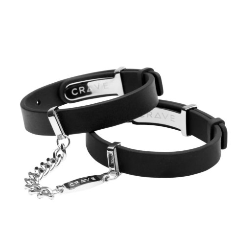 Crave - ID Cuffs Mankiety skórzane czarne ze srebrem Crave - ID Cuffs Mankiety skórzane czarne ze srebrem