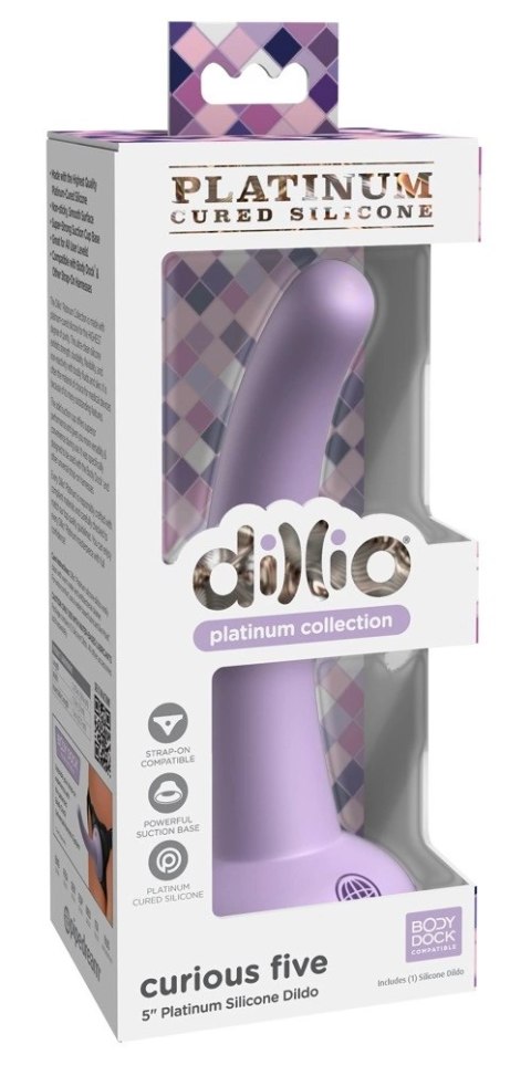 Dillio Platinum - Miękkie Silikonowe Dildo Zakrzywione Curious Five 14,6 cm Fioletowe Dillio Platinum - Miękkie Silikonowe Dildo Zakrzywione Curious Five 14,6 cm Fioletowe