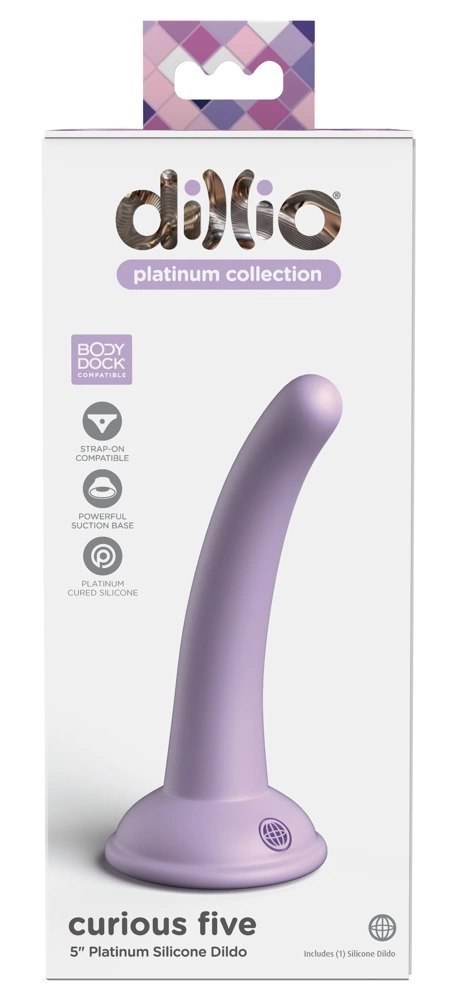 Dillio Platinum - Miękkie Silikonowe Dildo Zakrzywione Curious Five 14,6 cm Fioletowe Dillio Platinum - Miękkie Silikonowe Dildo Zakrzywione Curious Five 14,6 cm Fioletowe