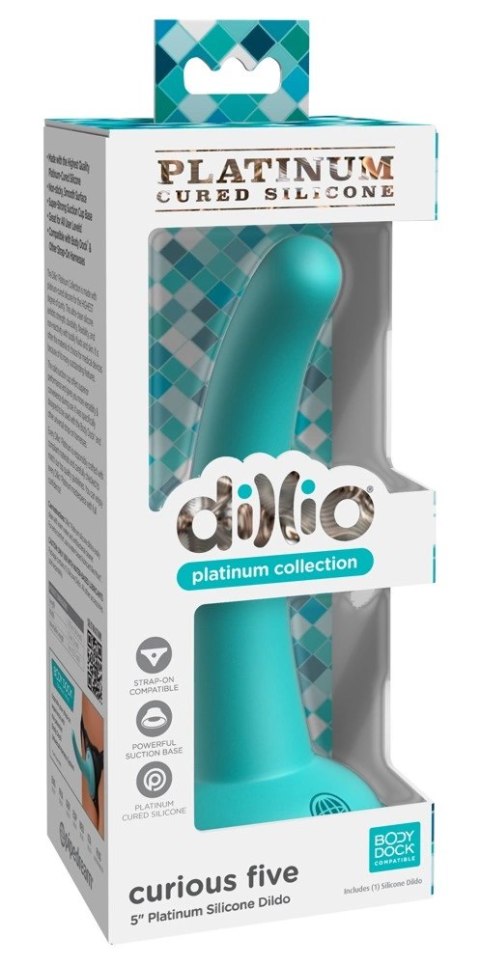 Dillio Platinum - Miękkie Silikonowe Dildo Zakrzywione Curious Five 14,6 cm Turkusowe Dillio Platinum - Miękkie Silikonowe Dildo Zakrzywione Curious Five 14,6 cm Turkusowe