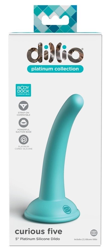 Dillio Platinum - Miękkie Silikonowe Dildo Zakrzywione Curious Five 14,6 cm Turkusowe Dillio Platinum - Miękkie Silikonowe Dildo Zakrzywione Curious Five 14,6 cm Turkusowe