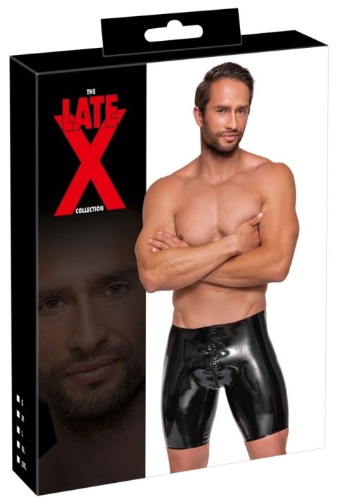 LATE X - Czarne Lateksowe Spodenki Z Zamkiem Błyskawicznym XL LATE X - Czarne Lateksowe Spodenki Z Zamkiem Błyskawicznym XL