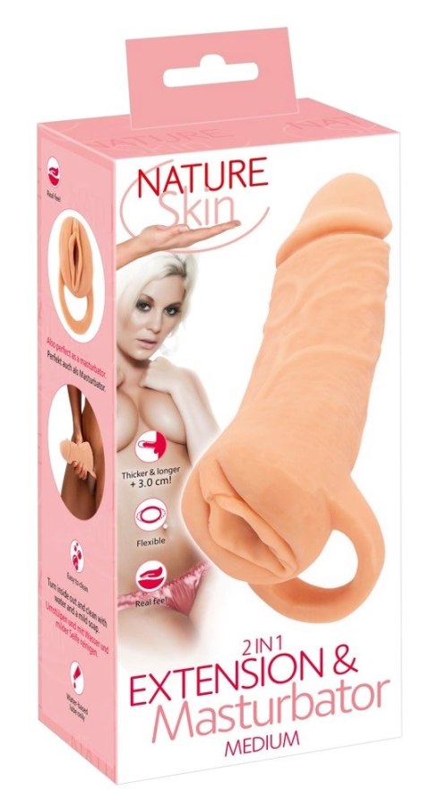 Nature Skin - Przedłużka Na Penisa I Masturbator Cipka 2w1 Średnia Nature Skin - Przedłużka Na Penisa I Masturbator Cipka 2w1 Średnia