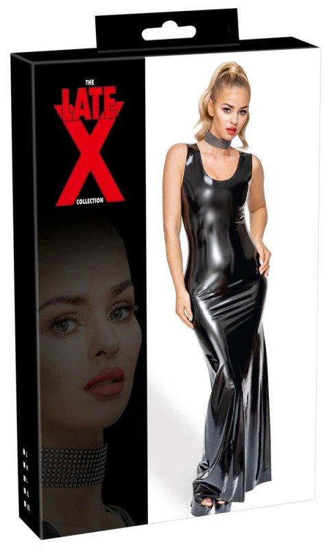 LATE X - Długa Seksowna Taliowana Sukienka Z Lateksu Czarna 2XL LATE X - Długa Seksowna Taliowana Sukienka Z Lateksu Czarna 2XL