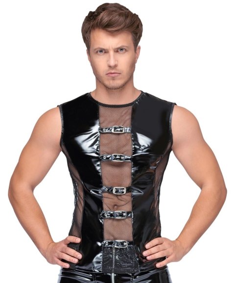 Black Level - Czarna Vinylowa Koszulka Bez Rękawów Z Siateczką 2XL Black Level - Czarna Vinylowa Koszulka Bez Rękawów Z Siateczką 2XL