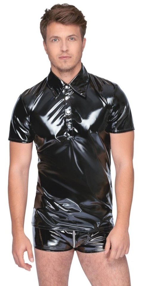 Black Level - Męska Czarna Koszulka Polo Z Połyskiem 2XL Black Level - Męska Czarna Koszulka Polo Z Połyskiem 2XL
