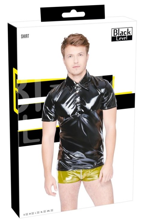 Black Level - Męska Czarna Koszulka Polo Z Połyskiem XL Black Level - Męska Czarna Koszulka Polo Z Połyskiem XL