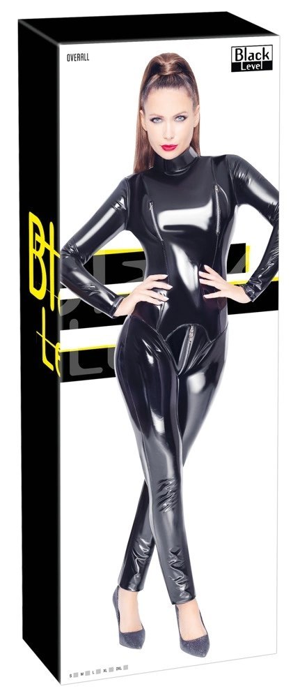 Black Level - Czarny Długi Vinylowy Kombinezon Z Zamkiem W Kroku S Black Level - Czarny Długi Vinylowy Kombinezon Z Zamkiem W Kroku S