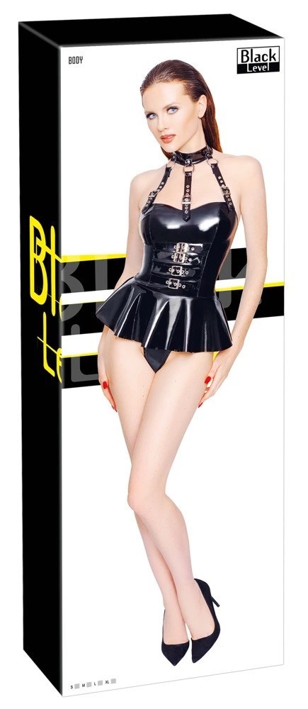 Black Level - Czarne Vinylowe Body Z Dołączoną Spódnicą L Black Level - Czarne Vinylowe Body Z Dołączoną Spódnicą L