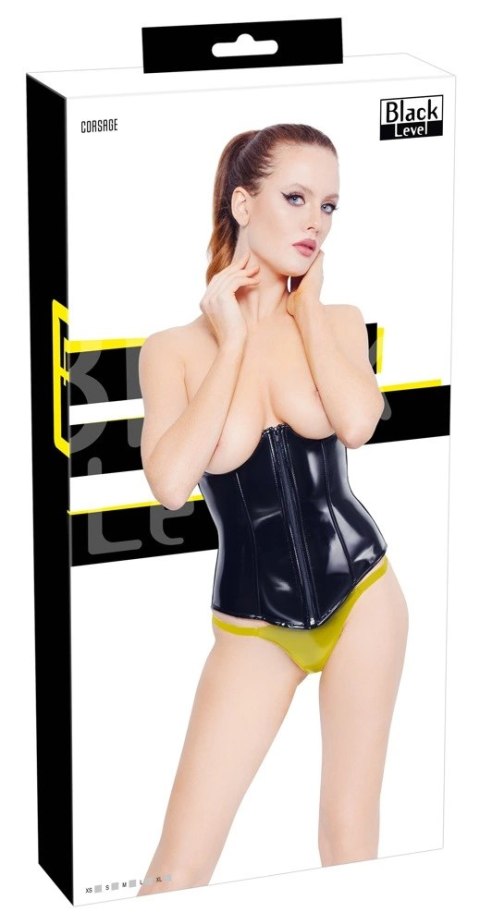 Black Level - Seksowny Vinylowy Gorset Bez Biustu + Stringi Czarny XS Black Level - Seksowny Vinylowy Gorset Bez Biustu + Stringi Czarny XS