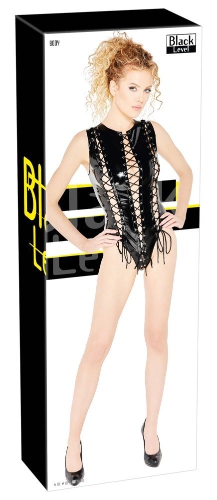 Black Level - Vinylowe Body Wiązane Sznureczkami Czarne XL Black Level - Vinylowe Body Wiązane Sznureczkami Czarne XL