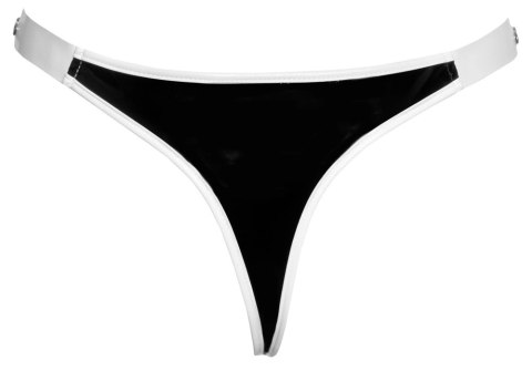 Black Level - Vinylowe Stringi Zapinane Na Klamrę Czarno-Białe M Black Level - Vinylowe Stringi Zapinane Na Klamrę Czarno-Białe M