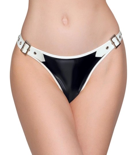 Black Level - Vinylowe Stringi Zapinane Na Klamrę Czarno-Białe S Black Level - Vinylowe Stringi Zapinane Na Klamrę Czarno-Białe S