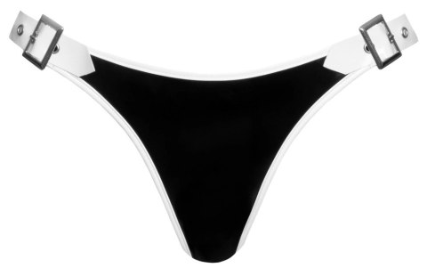 Black Level - Vinylowe Stringi Zapinane Na Klamrę Czarno-Białe S Black Level - Vinylowe Stringi Zapinane Na Klamrę Czarno-Białe S