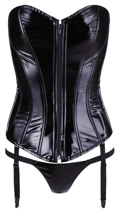 Black Level - Vinylowy Gorset Sznurowany Z Tyłu + Stringi Czarne 2XL Black Level - Vinylowy Gorset Sznurowany Z Tyłu + Stringi Czarne 2XL