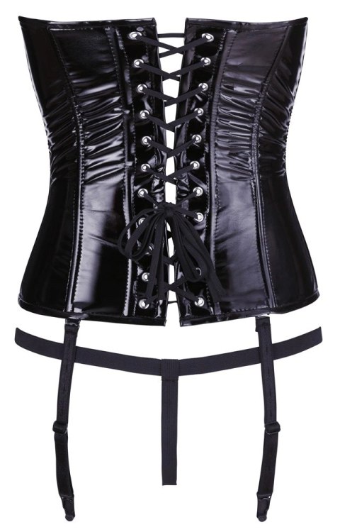 Black Level - Vinylowy Gorset Sznurowany Z Tyłu + Stringi Czarne 2XL Black Level - Vinylowy Gorset Sznurowany Z Tyłu + Stringi Czarne 2XL