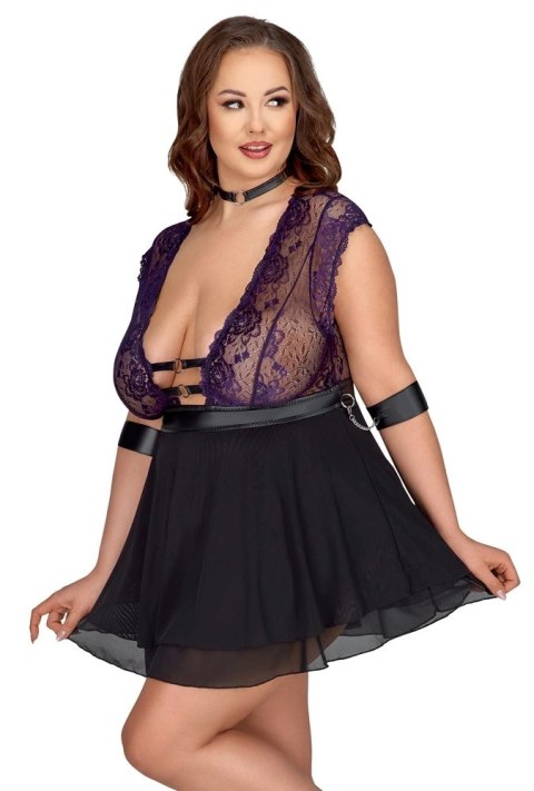 Cottelli Bondage - Seksowna Babydoll Z Fioletową Koronką I Dodatkami Bondage 2XL Cottelli Bondage - Seksowna Babydoll Z Fioletową Koronką I Dodatkami Bondage 2XL