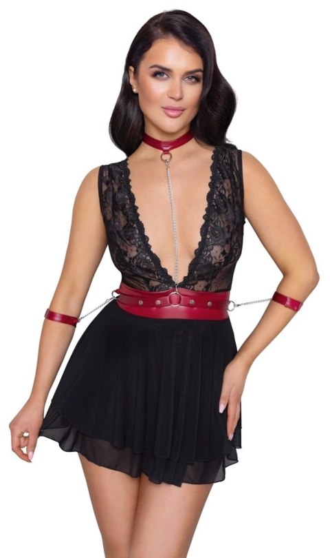 Cottelli Bondage - Seksowna Czarna Babydoll Z Czerwoną Obrożą Pasem I Mankietami M Cottelli Bondage - Seksowna Czarna Babydoll Z Czerwoną Obrożą Pasem I Mankietami M