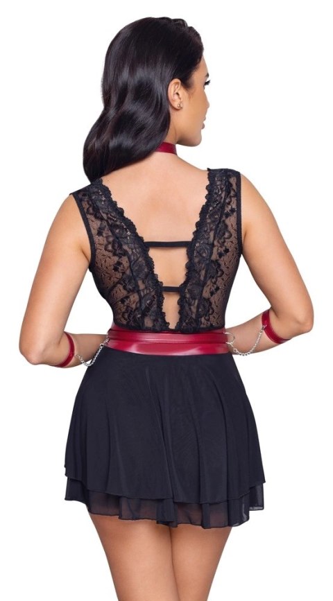 Cottelli Bondage - Seksowna Czarna Babydoll Z Czerwoną Obrożą Pasem I Mankietami M Cottelli Bondage - Seksowna Czarna Babydoll Z Czerwoną Obrożą Pasem I Mankietami M