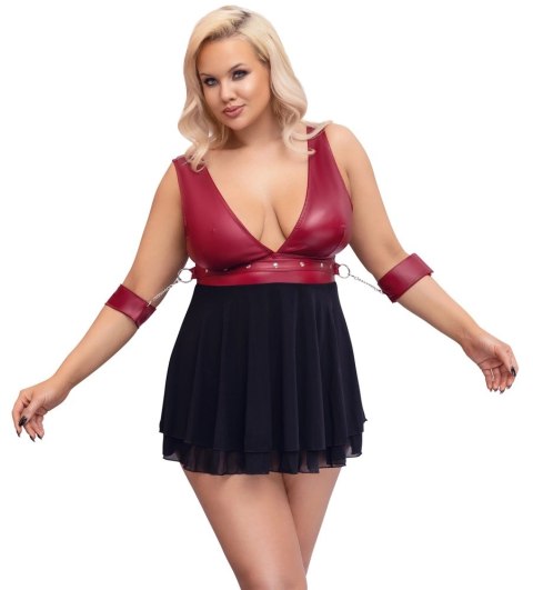 Cottelli Bondage - Seksowna Krótka Babydoll Z Mankietami Czerwono-Czarna 3XL Cottelli Bondage - Seksowna Krótka Babydoll Z Mankietami Czerwono-Czarna 3XL