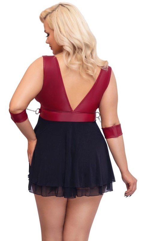 Cottelli Bondage - Seksowna Krótka Babydoll Z Mankietami Czerwono-Czarna 3XL Cottelli Bondage - Seksowna Krótka Babydoll Z Mankietami Czerwono-Czarna 3XL