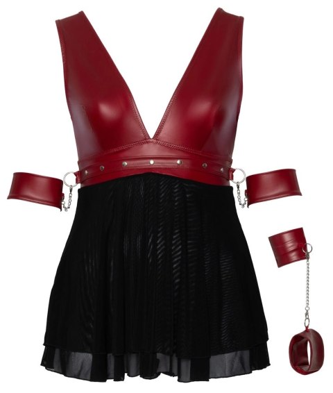 Cottelli Bondage - Seksowna Krótka Babydoll Z Mankietami Czerwono-Czarna 3XL Cottelli Bondage - Seksowna Krótka Babydoll Z Mankietami Czerwono-Czarna 3XL